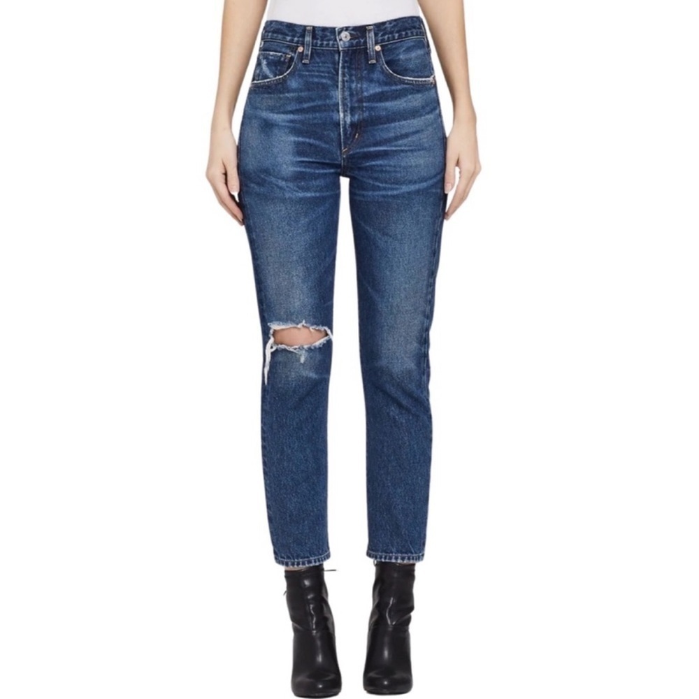 Citizens of Humanity High Rise Dree Crop Straight Leg Distressed Sessions 27